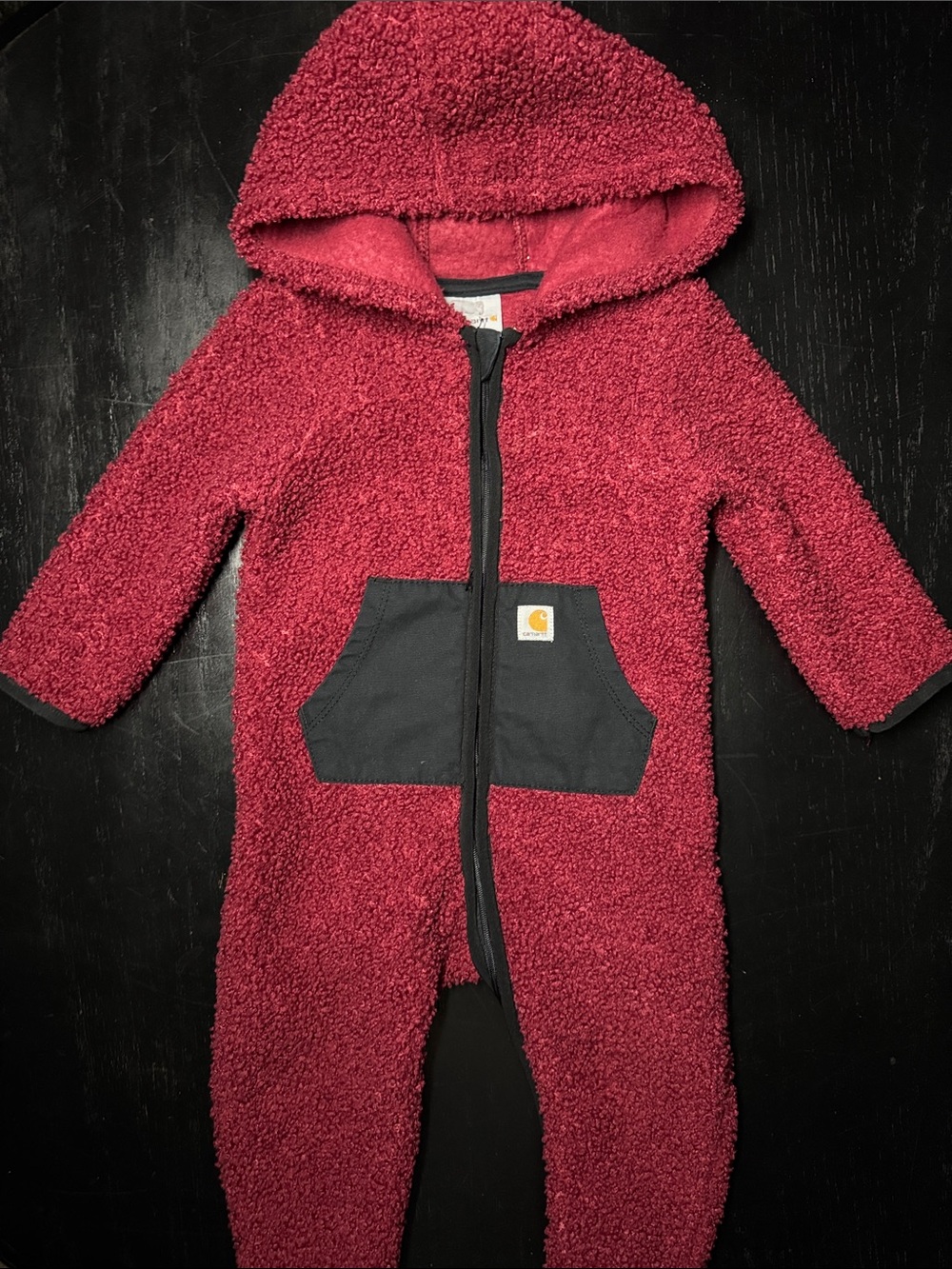 Carhartt Kids Red Sherpa Hooded Footie with Black Pocket